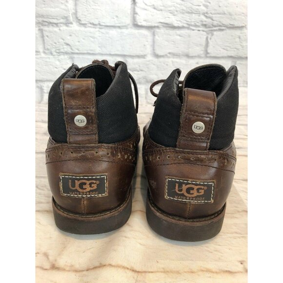 UGG SULLIVAN STOUT Brown Shearling Lined Leather Lace Up Boots Mens 8 (w1c) - Picture 8 of 10